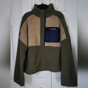 Columbia Olive and Tan Fleece Pullover XL